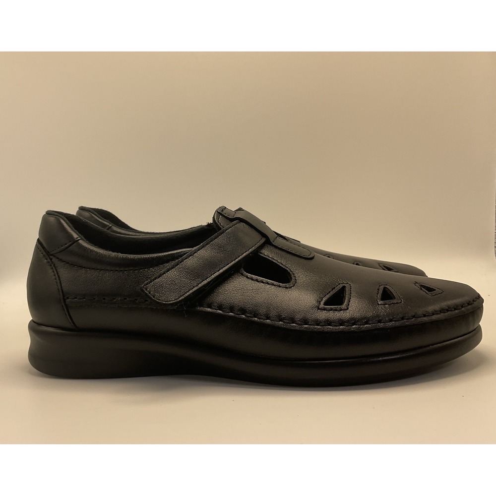SAS Roamer Womens 7.5 M Black Leather Comfort Casual Sandals Fisherman Loafers